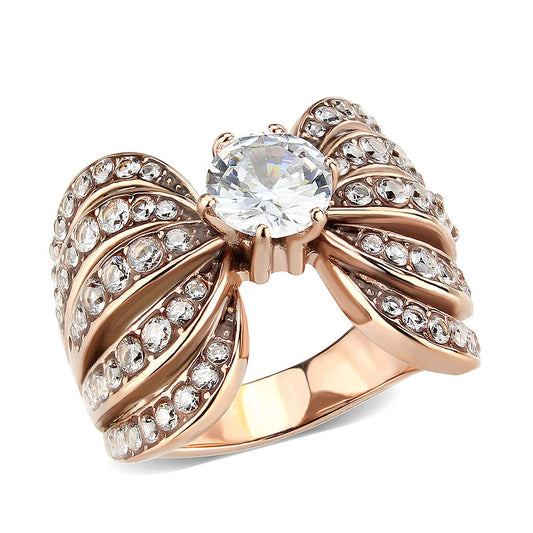 MATK3786 - IP Rose Gold(Ion Plating) Stainless Steel Ring with AAA Grade CZ in Clear