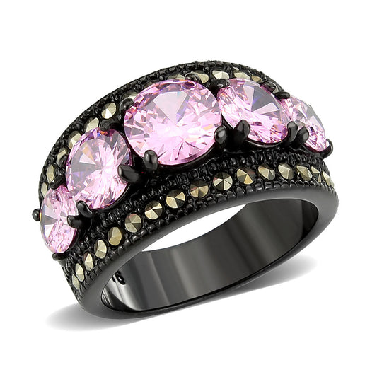 MATK3792 - IP Black (Ion Plating) Stainless Steel Ring with AAA Grade CZ in Rose