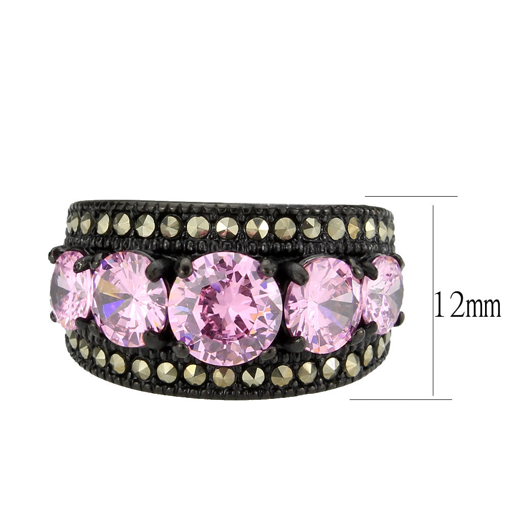 MATK3792 - IP Black (Ion Plating) Stainless Steel Ring with AAA Grade CZ in Rose