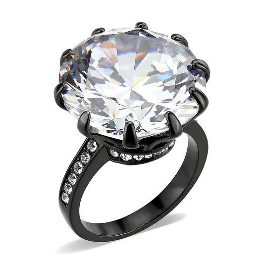 MATK3793 - IP Black (Ion Plating) Stainless Steel Ring with AAA Grade CZ in Clear