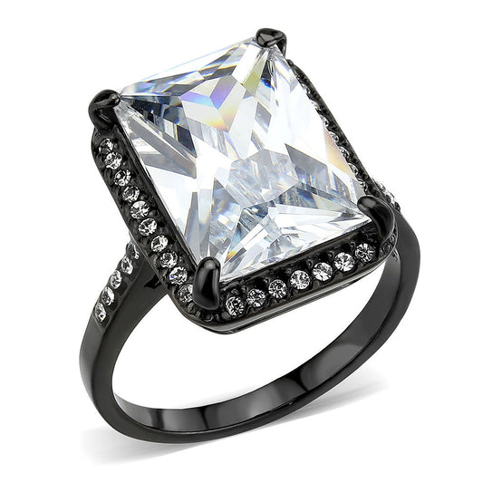 MATK3794 - IP Black (Ion Plating) Stainless Steel Ring with AAA Grade CZ in Clear