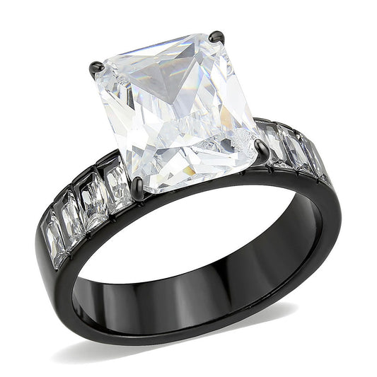 MATK3795 - IP Black (Ion Plating) Stainless Steel Ring with AAA Grade CZ in Clear