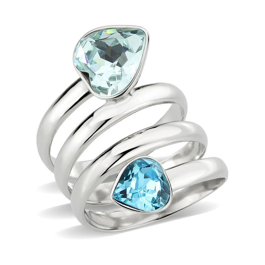 MATK3806 - High polished (no plating) Stainless Steel Ring with Top Grade Crystal in SeaBlue