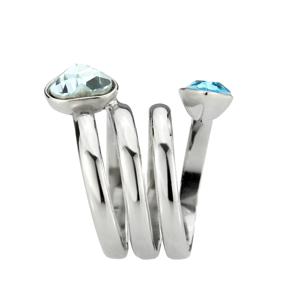 MATK3806 - High polished (no plating) Stainless Steel Ring with Top Grade Crystal in SeaBlue