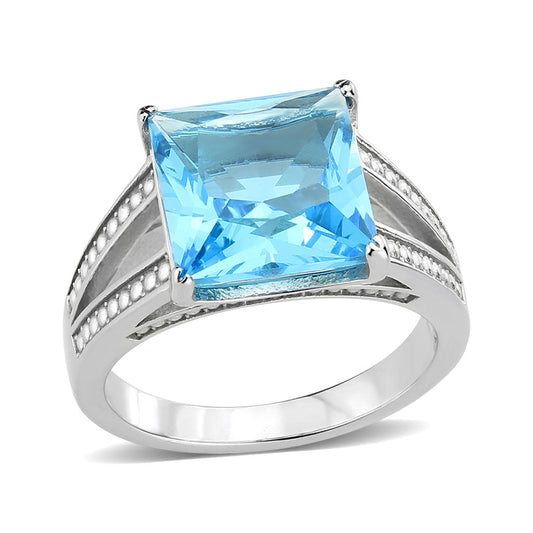 MATK3807 - High polished (no plating) Stainless Steel Ring with Synthetic in SeaBlue