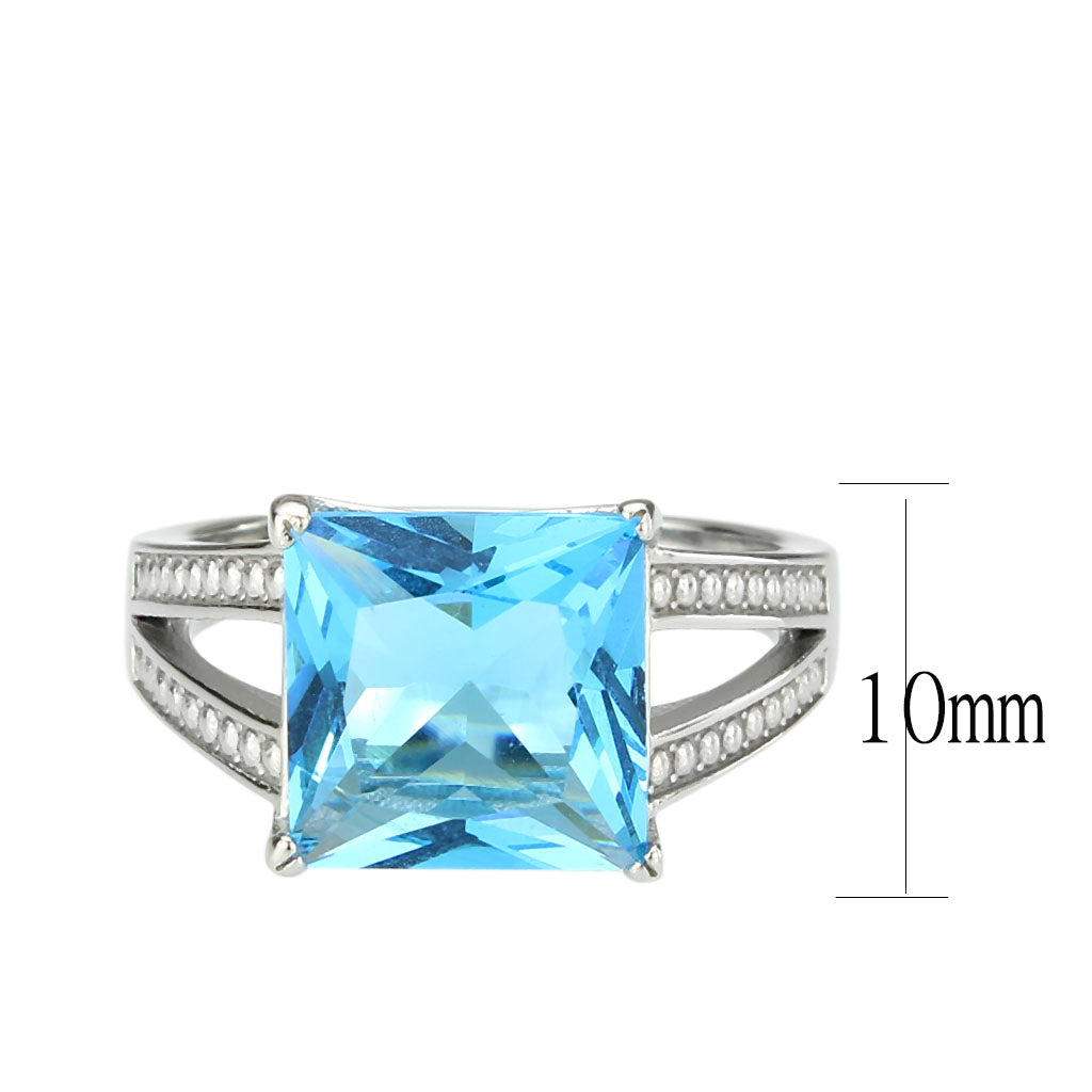 MATK3807 - High polished (no plating) Stainless Steel Ring with Synthetic in SeaBlue