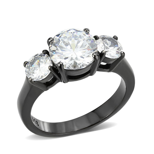 MATK3809 - IP Black (Ion Plating) Stainless Steel Ring with AAA Grade CZ in Clear