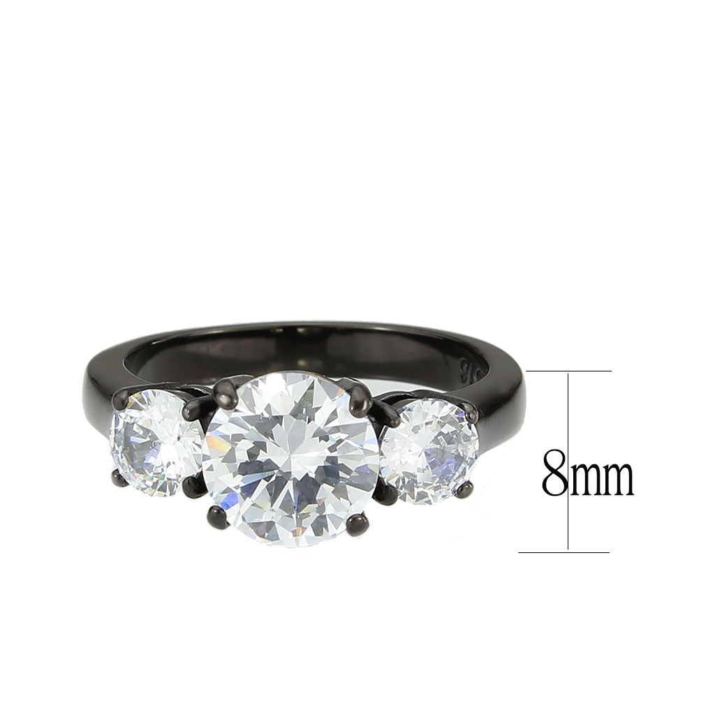 MATK3809 - IP Black (Ion Plating) Stainless Steel Ring with AAA Grade CZ in Clear