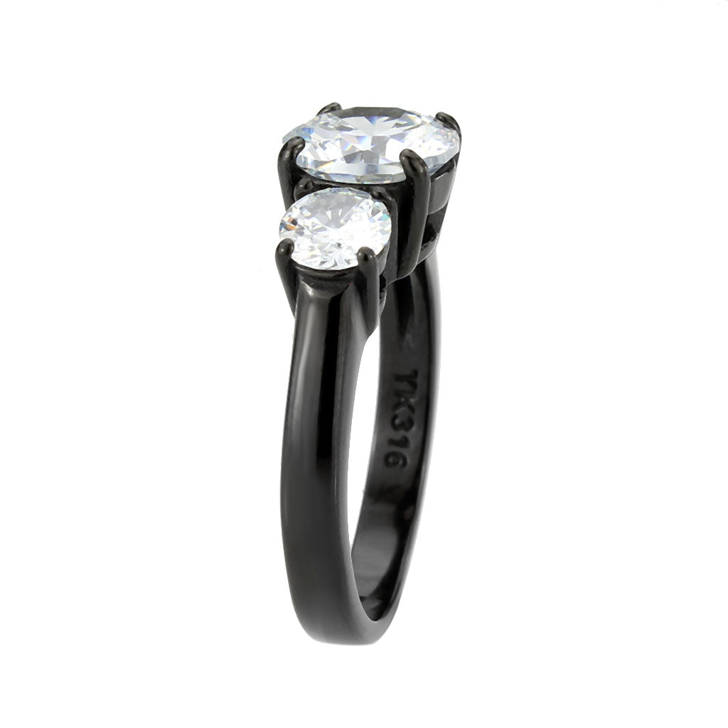 MATK3809 - IP Black (Ion Plating) Stainless Steel Ring with AAA Grade CZ in Clear