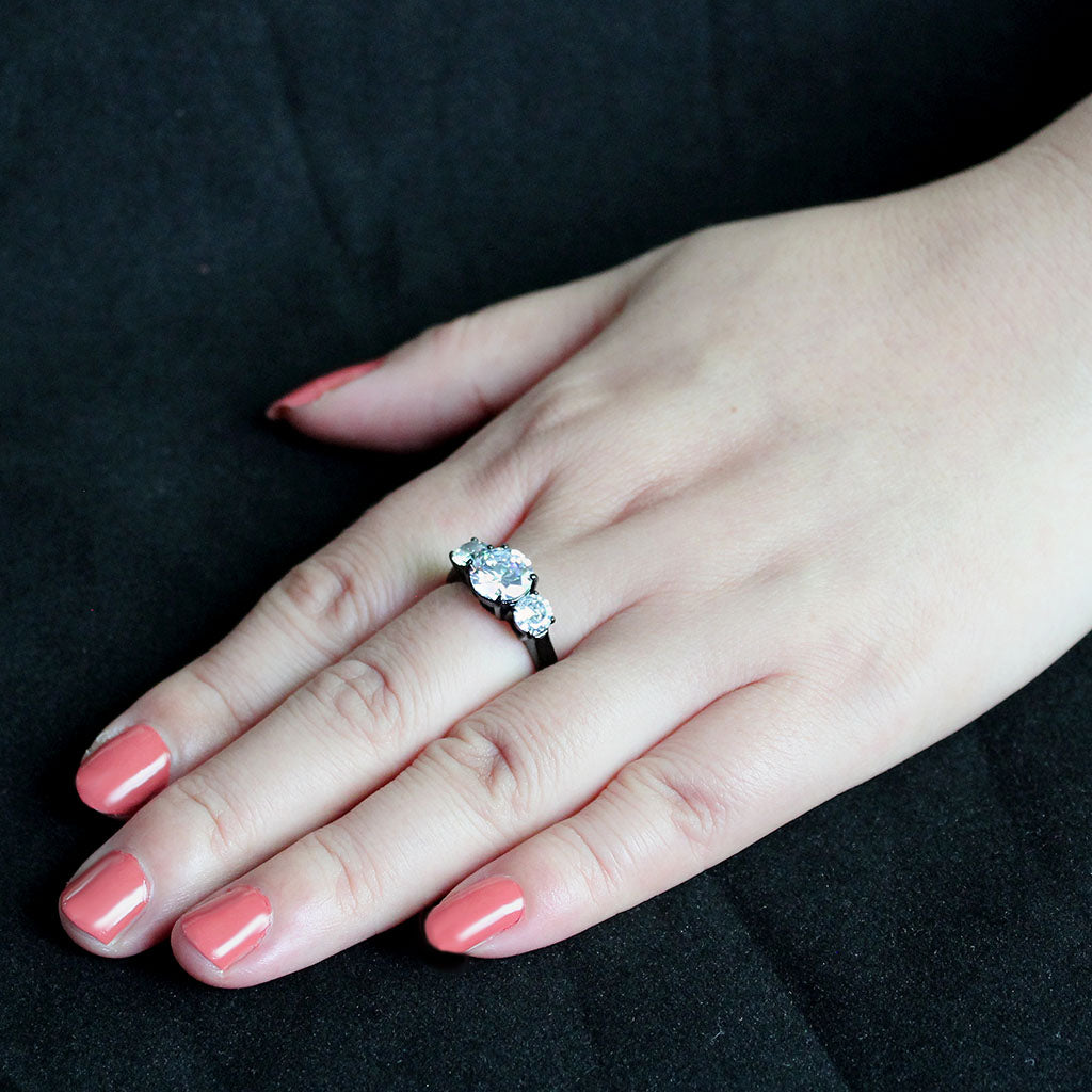 MATK3809 - IP Black (Ion Plating) Stainless Steel Ring with AAA Grade CZ in Clear