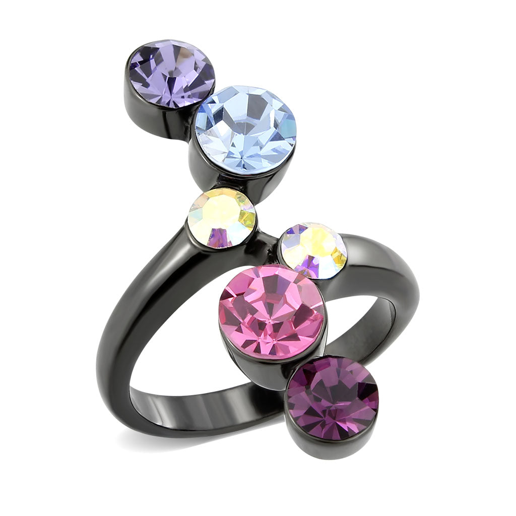 MATK3810 - IP Black (Ion Plating) Stainless Steel Ring with Top Grade Crystal in MultiColor