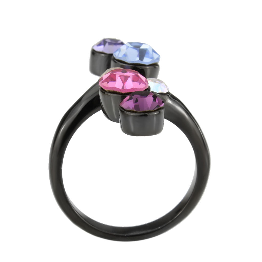 MATK3810 - IP Black (Ion Plating) Stainless Steel Ring with Top Grade Crystal in MultiColor