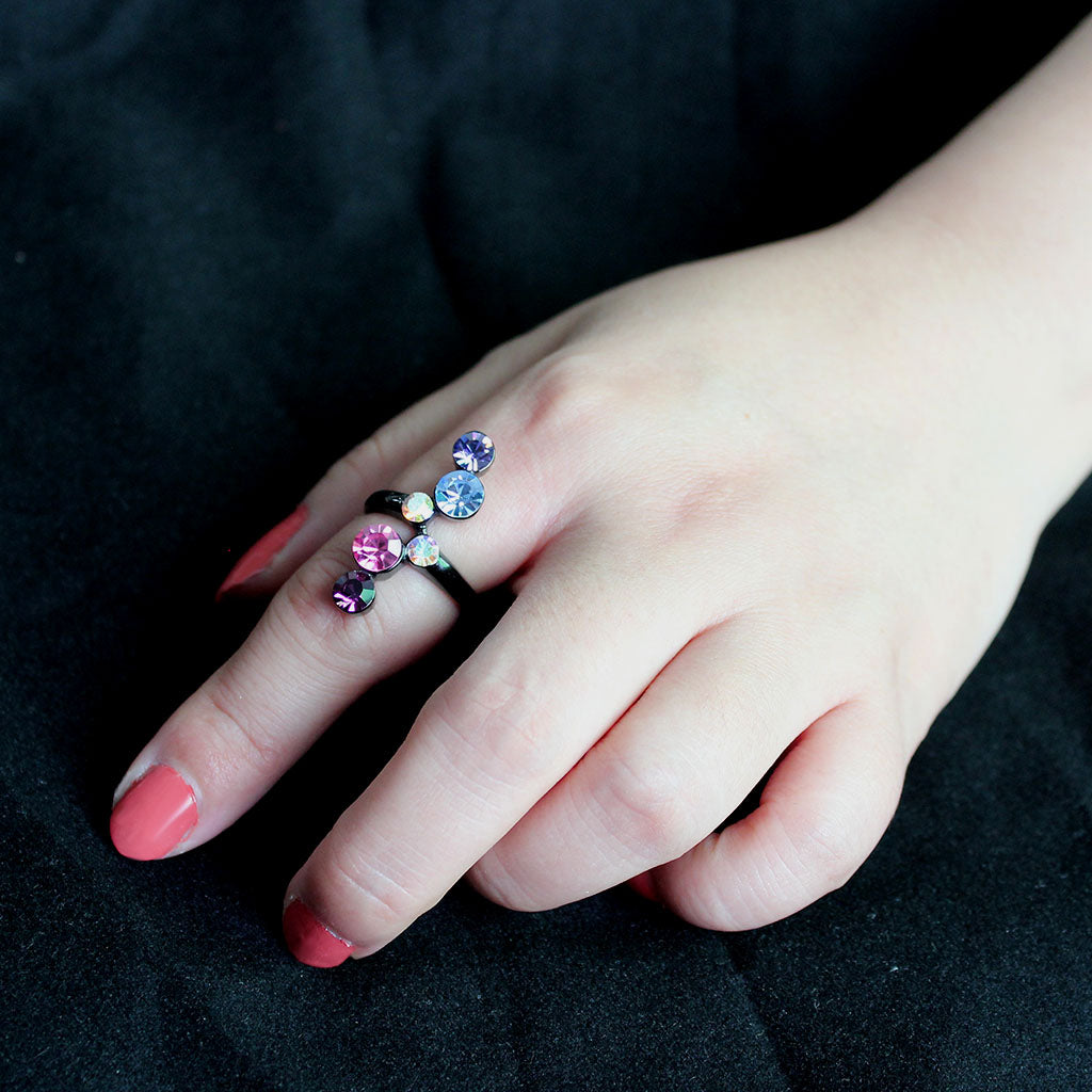 MATK3810 - IP Black (Ion Plating) Stainless Steel Ring with Top Grade Crystal in MultiColor