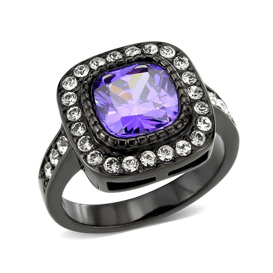 MATK3811 - IP Black (Ion Plating) Stainless Steel Ring with AAA Grade CZ in Amethyst