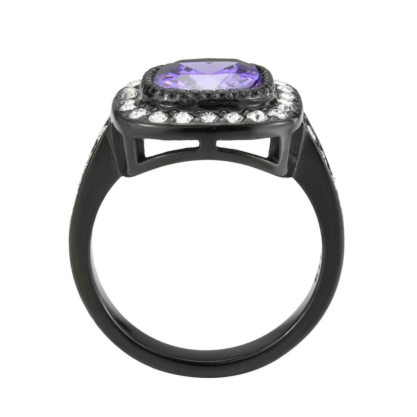 MATK3811 - IP Black (Ion Plating) Stainless Steel Ring with AAA Grade CZ in Amethyst