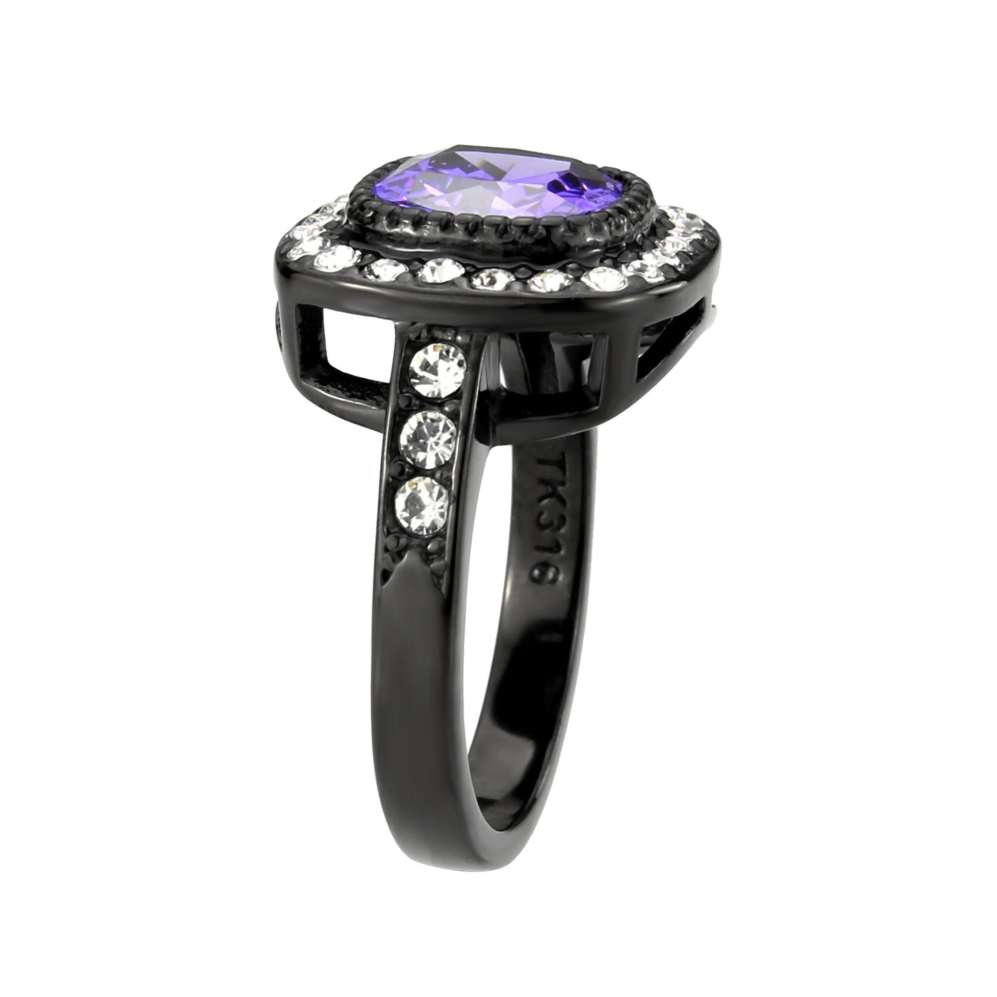 MATK3811 - IP Black (Ion Plating) Stainless Steel Ring with AAA Grade CZ in Amethyst
