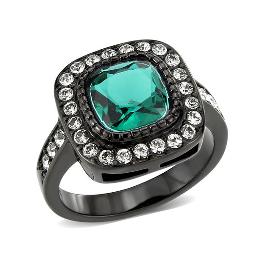MATK3812 - IP Black (Ion Plating) Stainless Steel Ring with Synthetic in Blue Zircon