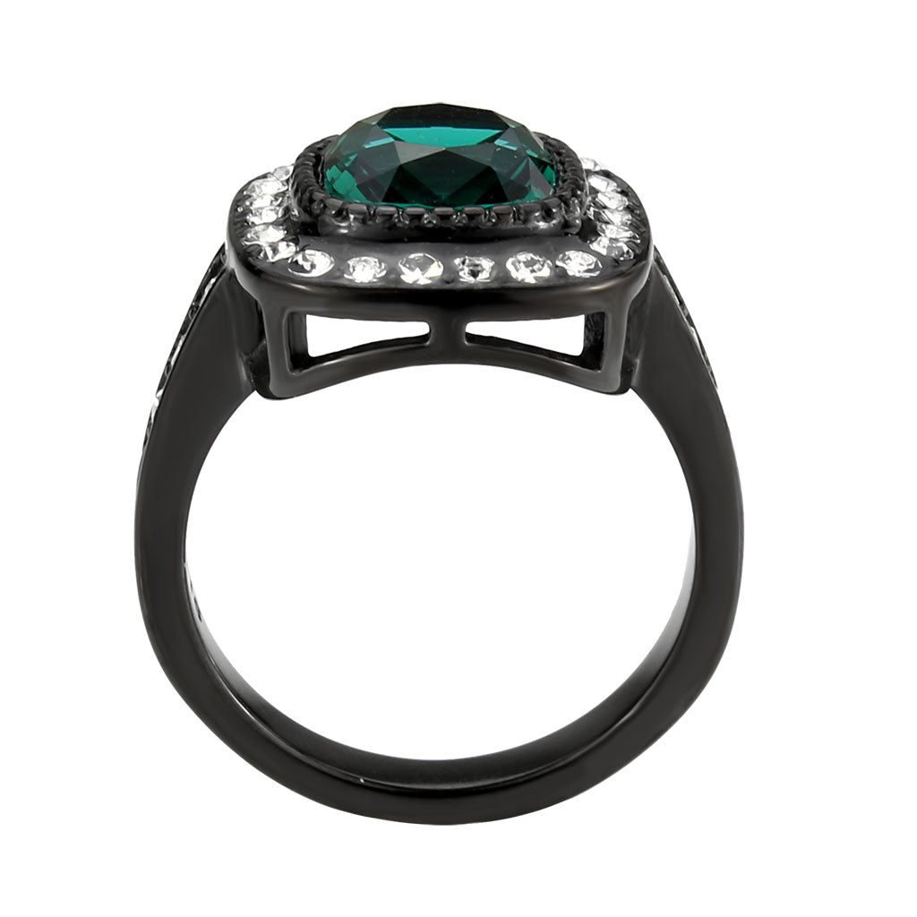 MATK3812 - IP Black (Ion Plating) Stainless Steel Ring with Synthetic in Blue Zircon
