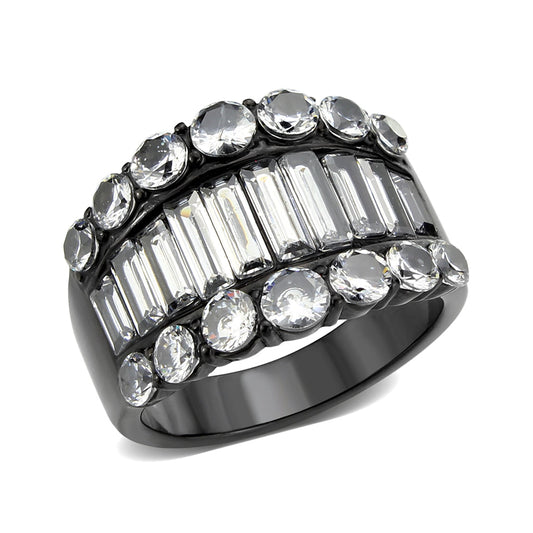 MATK3813 - IP Black (Ion Plating) Stainless Steel Ring with AAA Grade CZ in Clear