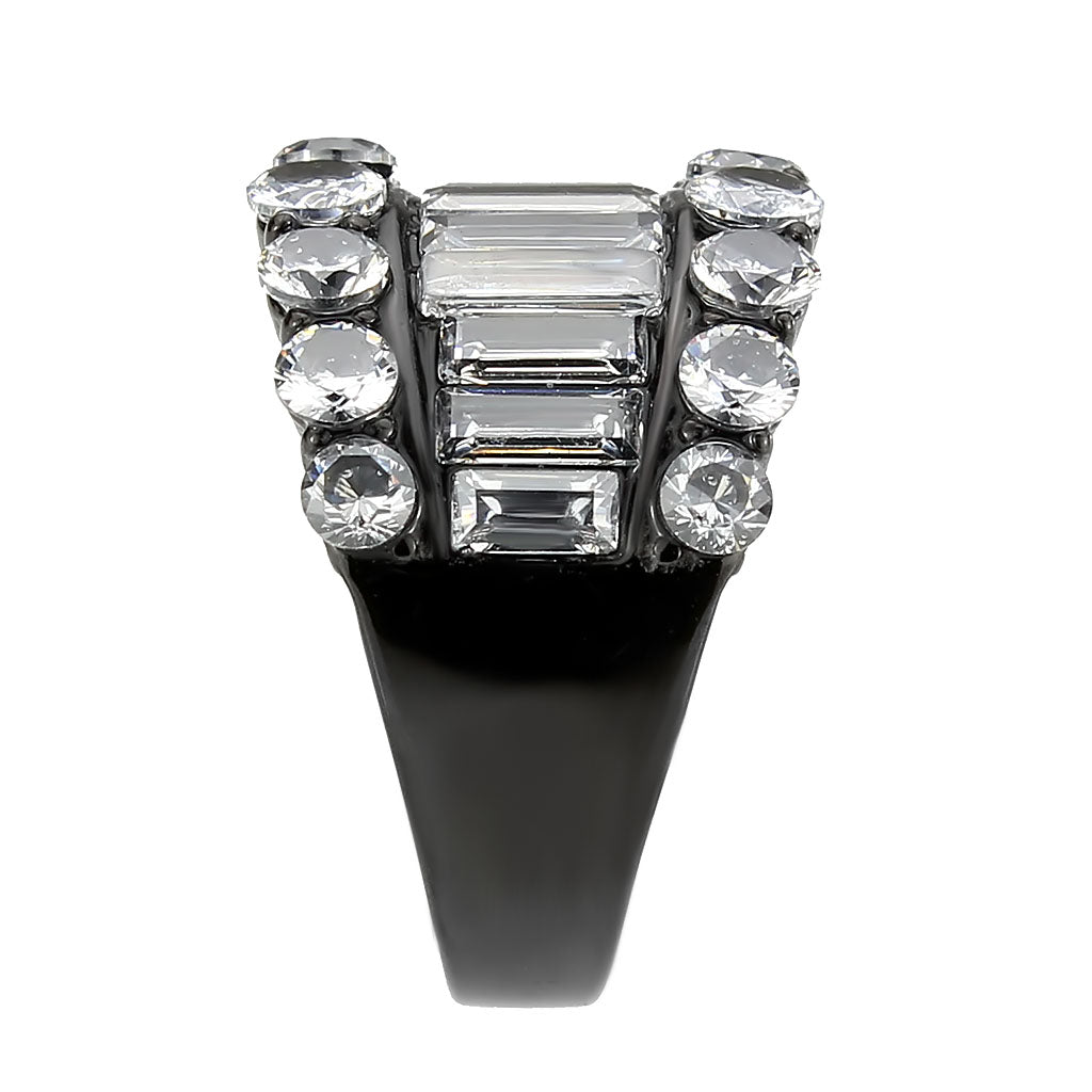 MATK3813 - IP Black (Ion Plating) Stainless Steel Ring with AAA Grade CZ in Clear