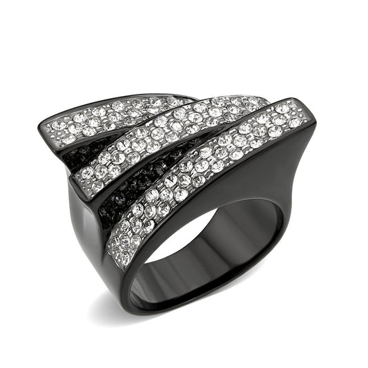 MATK3814 - Two Tone IP Black (Ion Plating) Stainless Steel Ring with Top Grade Crystal in Clear