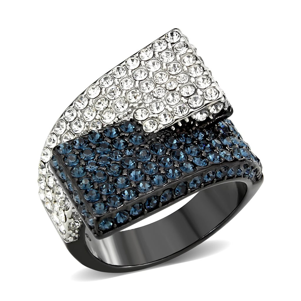 MATK3815 - Two Tone IP Black (Ion Plating) Stainless Steel Ring with Top Grade Crystal in MultiColor