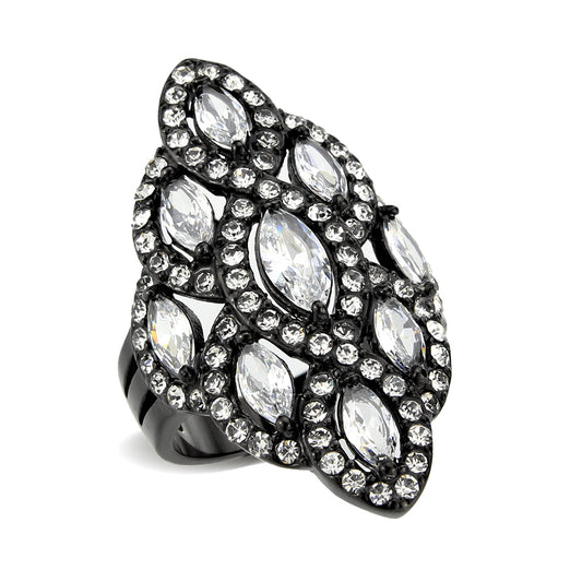 MATK3816 - IP Black (Ion Plating) Stainless Steel Ring with AAA Grade CZ in Clear