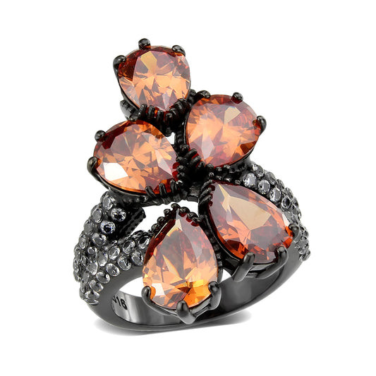 MATK3817 - IP Black (Ion Plating) Stainless Steel Ring with AAA Grade CZ in Champagne