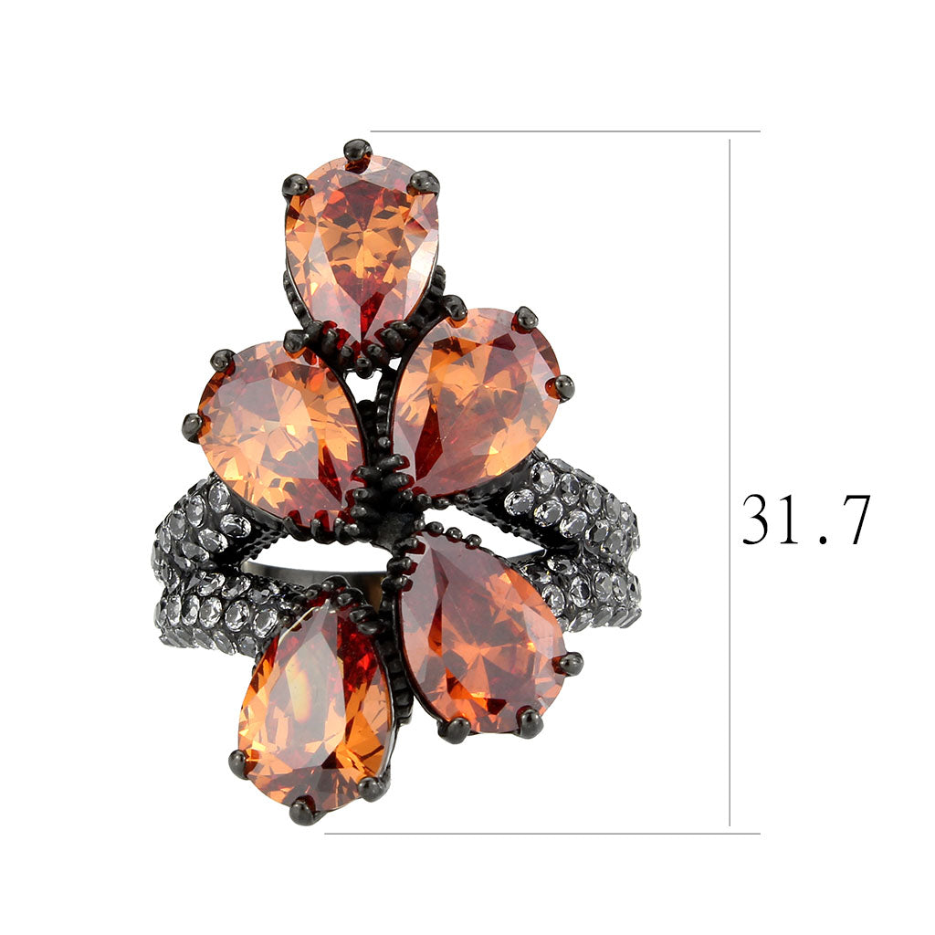 MATK3817 - IP Black (Ion Plating) Stainless Steel Ring with AAA Grade CZ in Champagne
