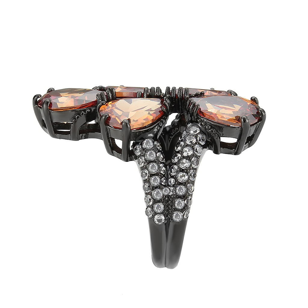 MATK3817 - IP Black (Ion Plating) Stainless Steel Ring with AAA Grade CZ in Champagne