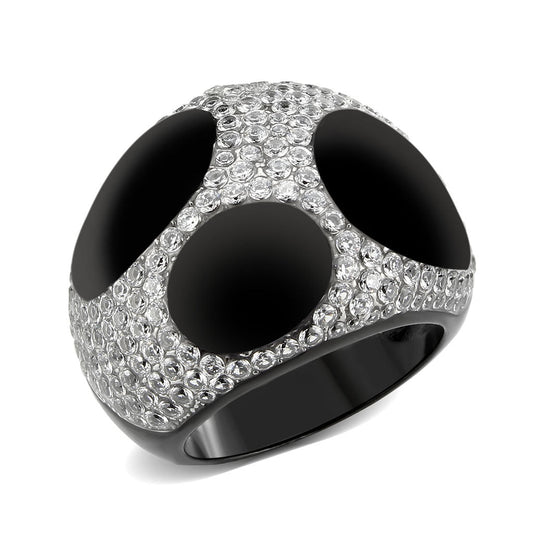 MATK3818 - Two Tone IP Black (Ion Plating) Stainless Steel Ring with AAA Grade CZ in Clear