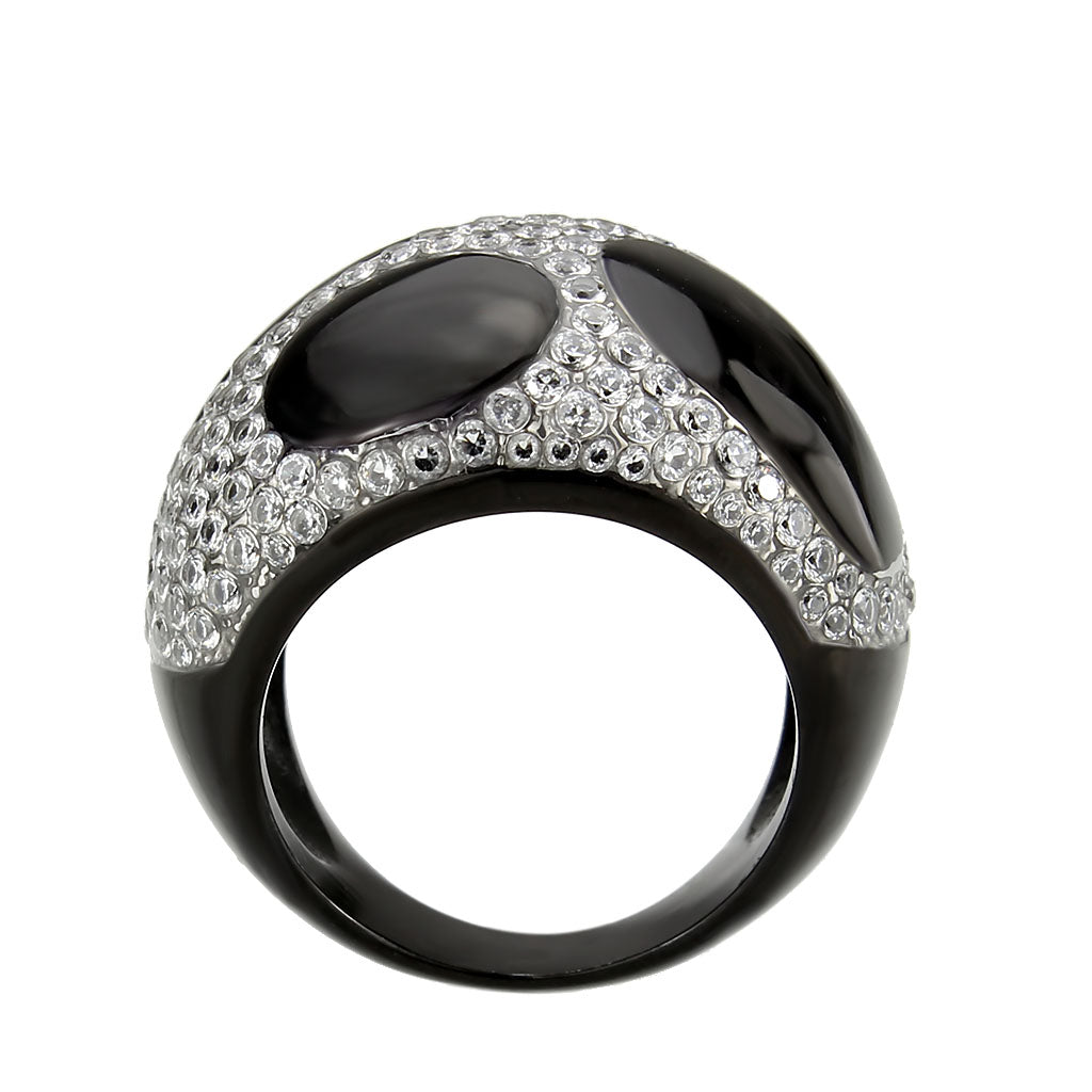 MATK3818 - Two Tone IP Black (Ion Plating) Stainless Steel Ring with AAA Grade CZ in Clear