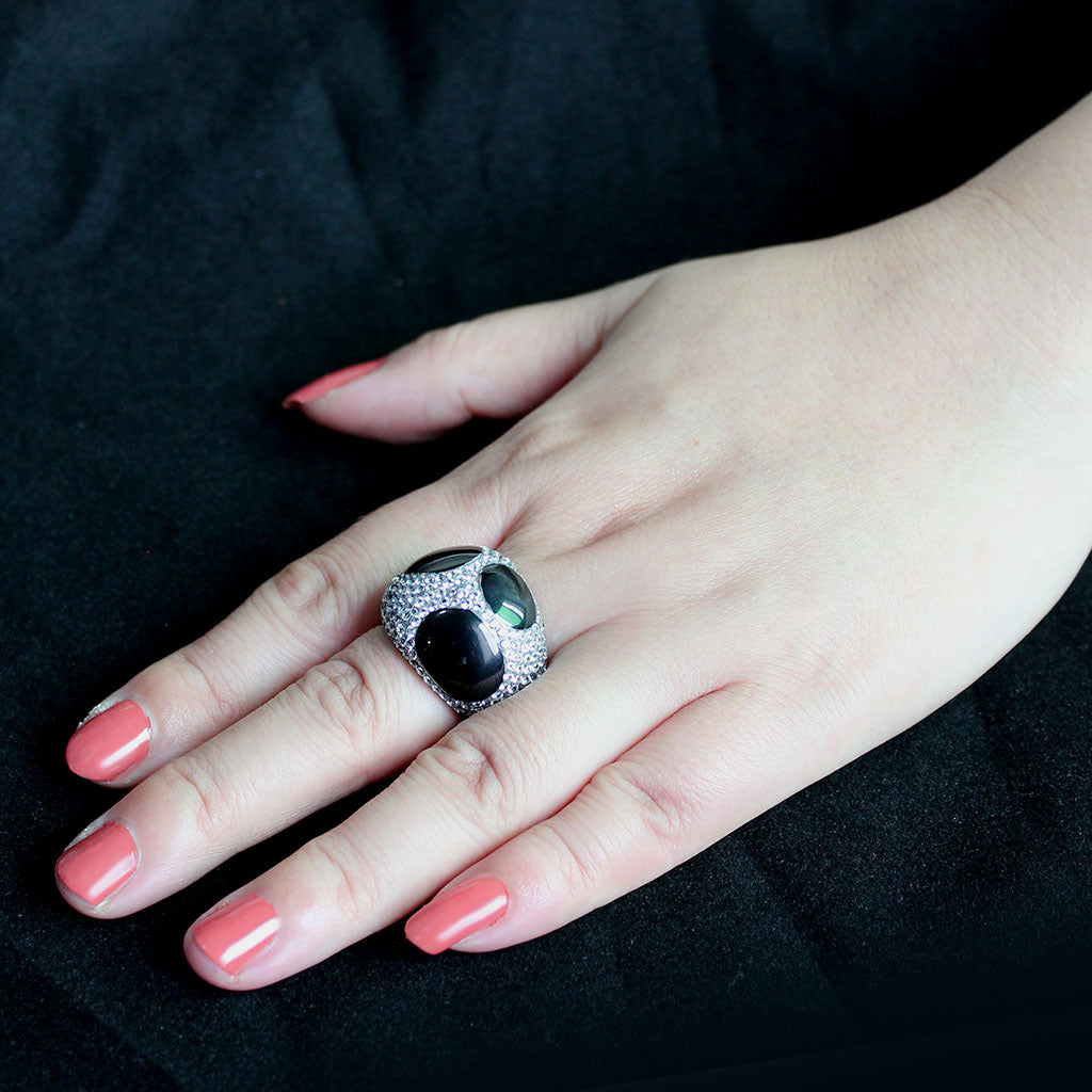 MATK3818 - Two Tone IP Black (Ion Plating) Stainless Steel Ring with AAA Grade CZ in Clear
