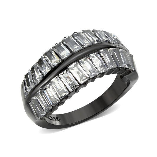 MATK3819 - IP Black (Ion Plating) Stainless Steel Ring with AAA Grade CZ in Clear