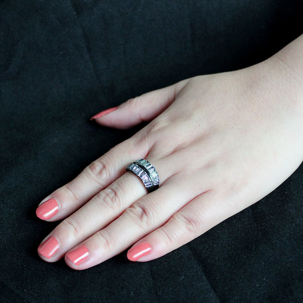 MATK3819 - IP Black (Ion Plating) Stainless Steel Ring with AAA Grade CZ in Clear