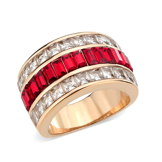MATK3823 - IP Rose Gold(Ion Plating) Stainless Steel Ring with Top Grade Crystal in Red Series
