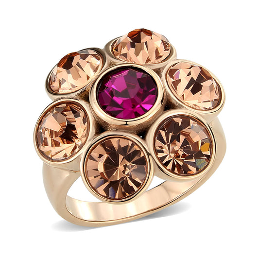 MATK3824 - IP Rose Gold(Ion Plating) Stainless Steel Ring with Top Grade Crystal in MultiColor