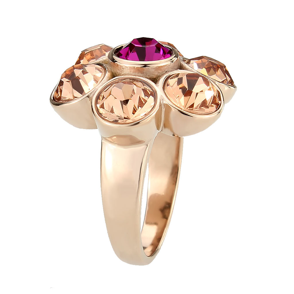MATK3824 - IP Rose Gold(Ion Plating) Stainless Steel Ring with Top Grade Crystal in MultiColor