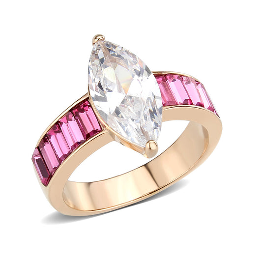 MATK3825 - IP Rose Gold(Ion Plating) Stainless Steel Ring with AAA Grade CZ in Clear
