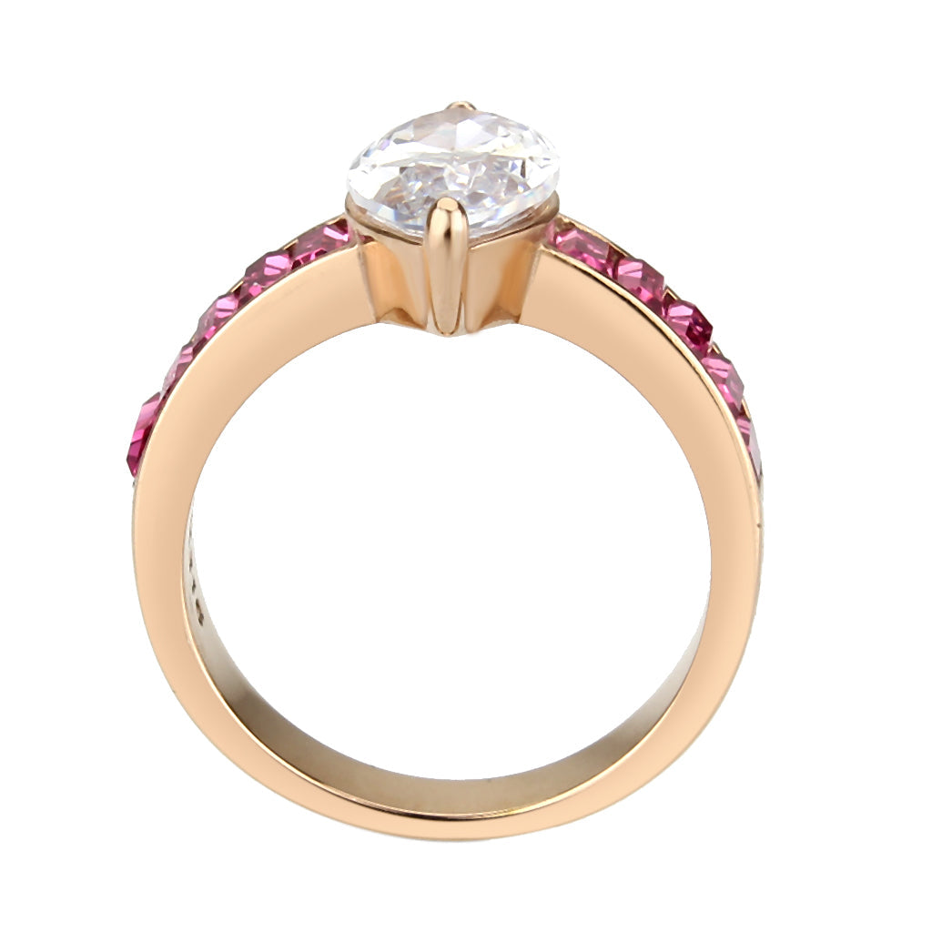 MATK3825 - IP Rose Gold(Ion Plating) Stainless Steel Ring with AAA Grade CZ in Clear