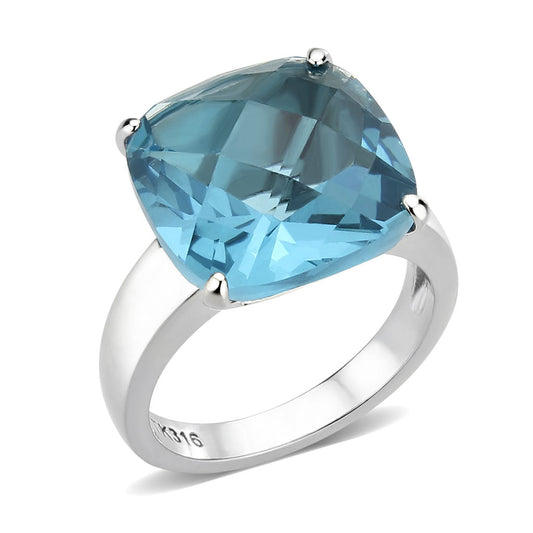 MATK3830 - High polished (no plating) Stainless Steel Ring with Synthetic in SeaBlue