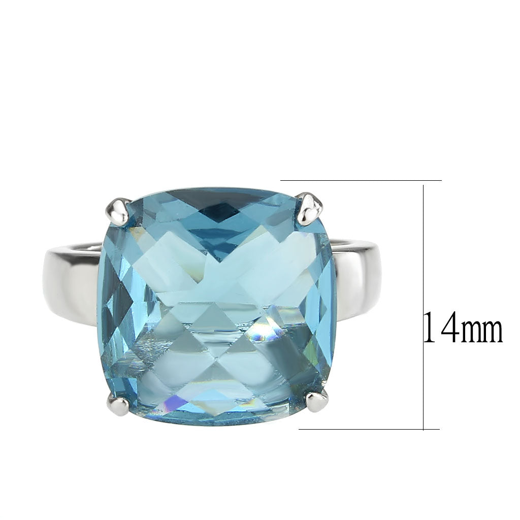 MATK3830 - High polished (no plating) Stainless Steel Ring with Synthetic in SeaBlue