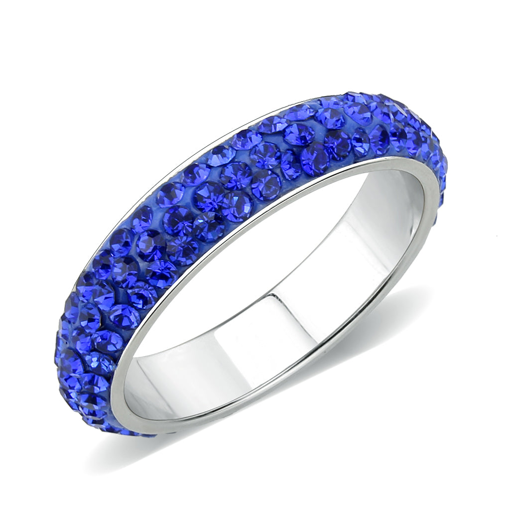 MATK3838 - High polished (no plating) Stainless Steel Ring with Top Grade Crystal  in Sapphire(206)