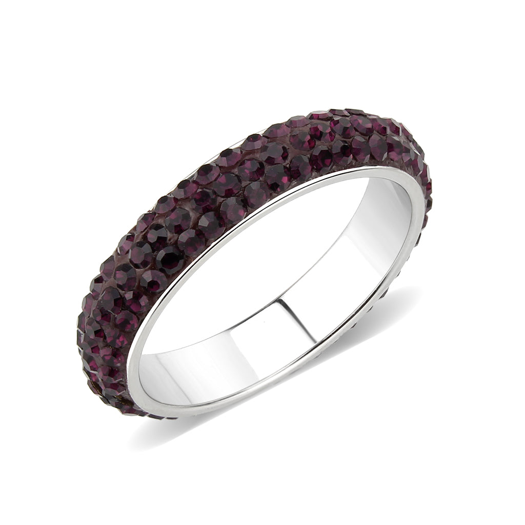 MATK3837 - High polished (no plating) Stainless Steel Ring with Top Grade Crystal  in Amethyst(204)