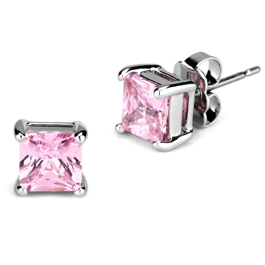MATK3W538 - High polished (no plating) Stainless Steel Earring with AAA Grade CZ in Rose