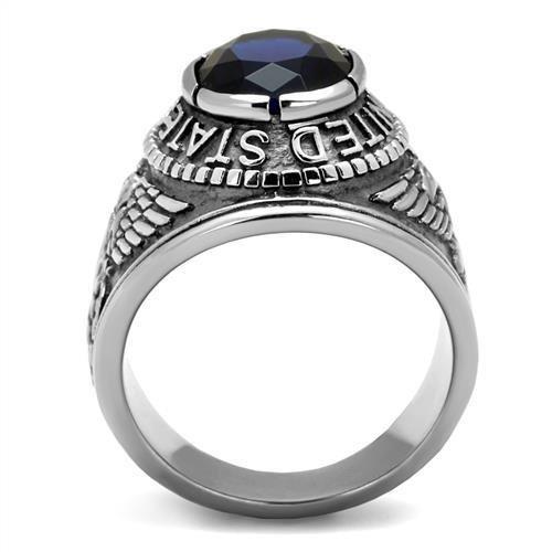 MATK414707 - High polished (no plating) Stainless Steel Ring with Synthetic Synthetic Glass in Sapphire