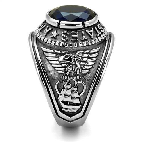 MATK414707 - High polished (no plating) Stainless Steel Ring with Synthetic Synthetic Glass in Sapphire