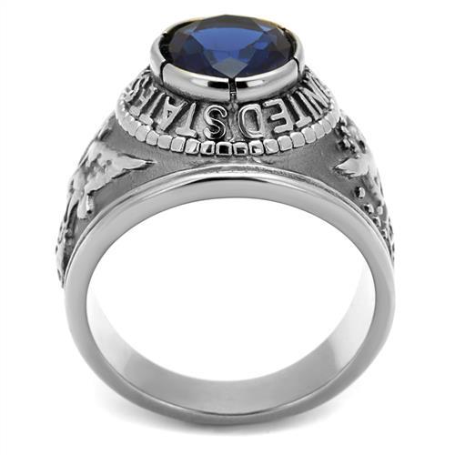 MATK414708 - High polished (no plating) Stainless Steel Ring with Synthetic Synthetic Glass in Sapphire