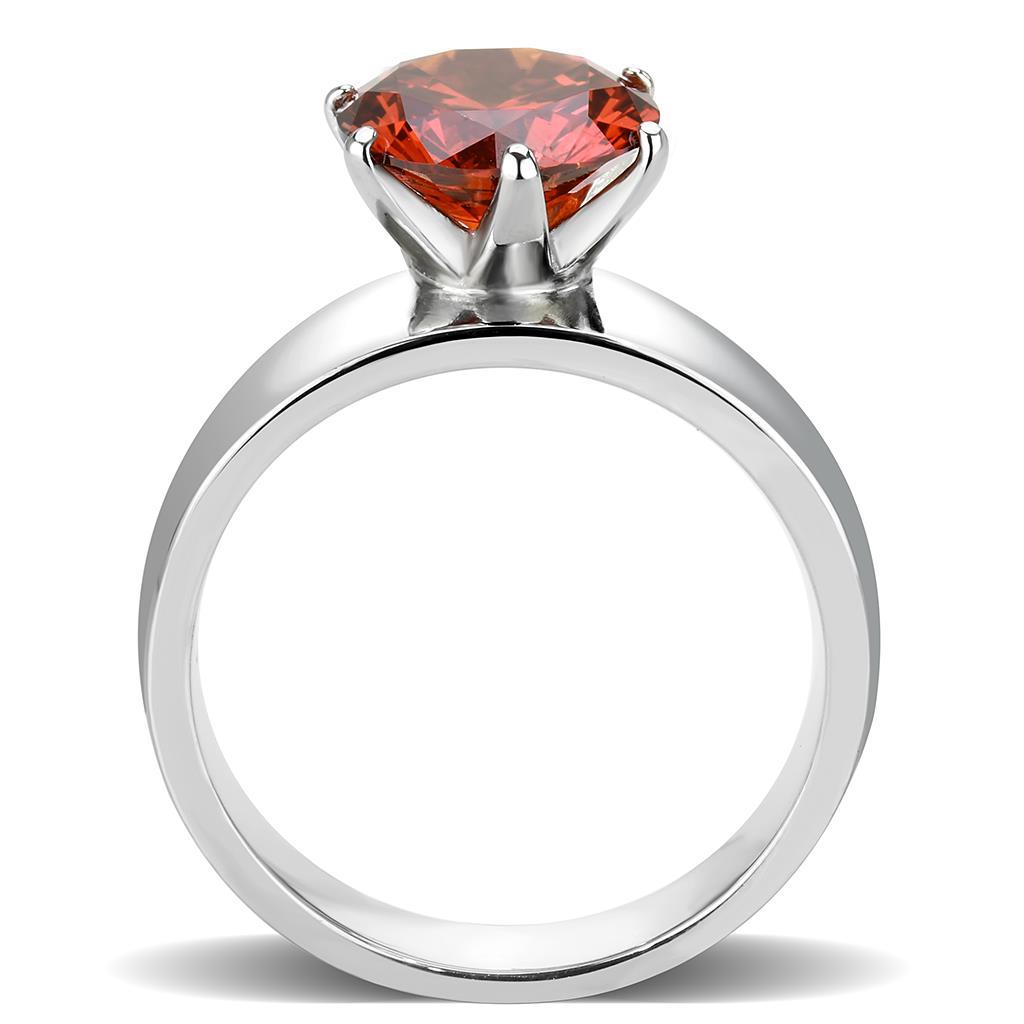 MATK52001 - High polished (no plating) Stainless Steel Ring with AAA Grade CZ  in Garnet