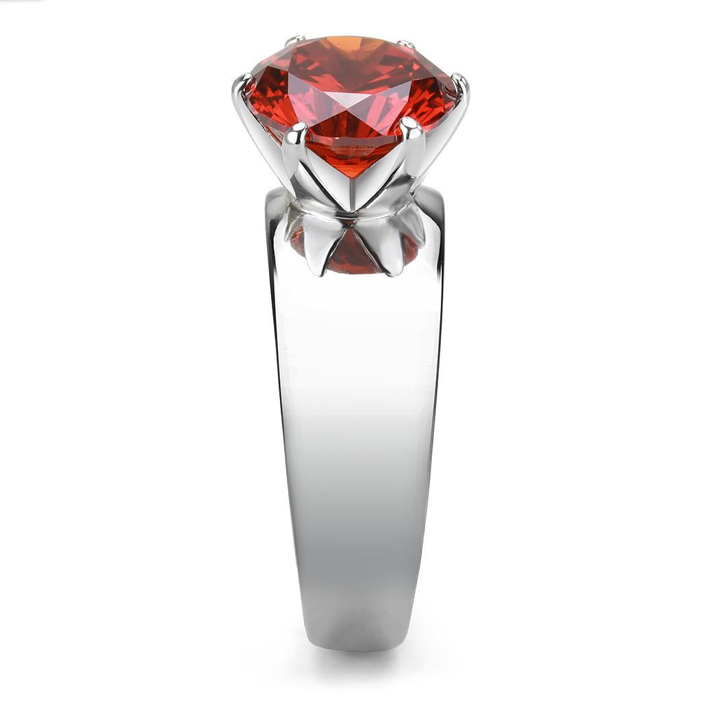 MATK52001 - High polished (no plating) Stainless Steel Ring with AAA Grade CZ  in Garnet
